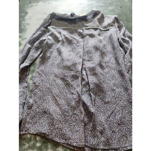 Tory Burch blue leopard silk ruffle front sheer button down shirt sz 4 - Picture 3 of 3